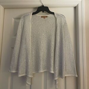 Ellen TracyWhite with Silver Metallic Thread Cardigan Sweater